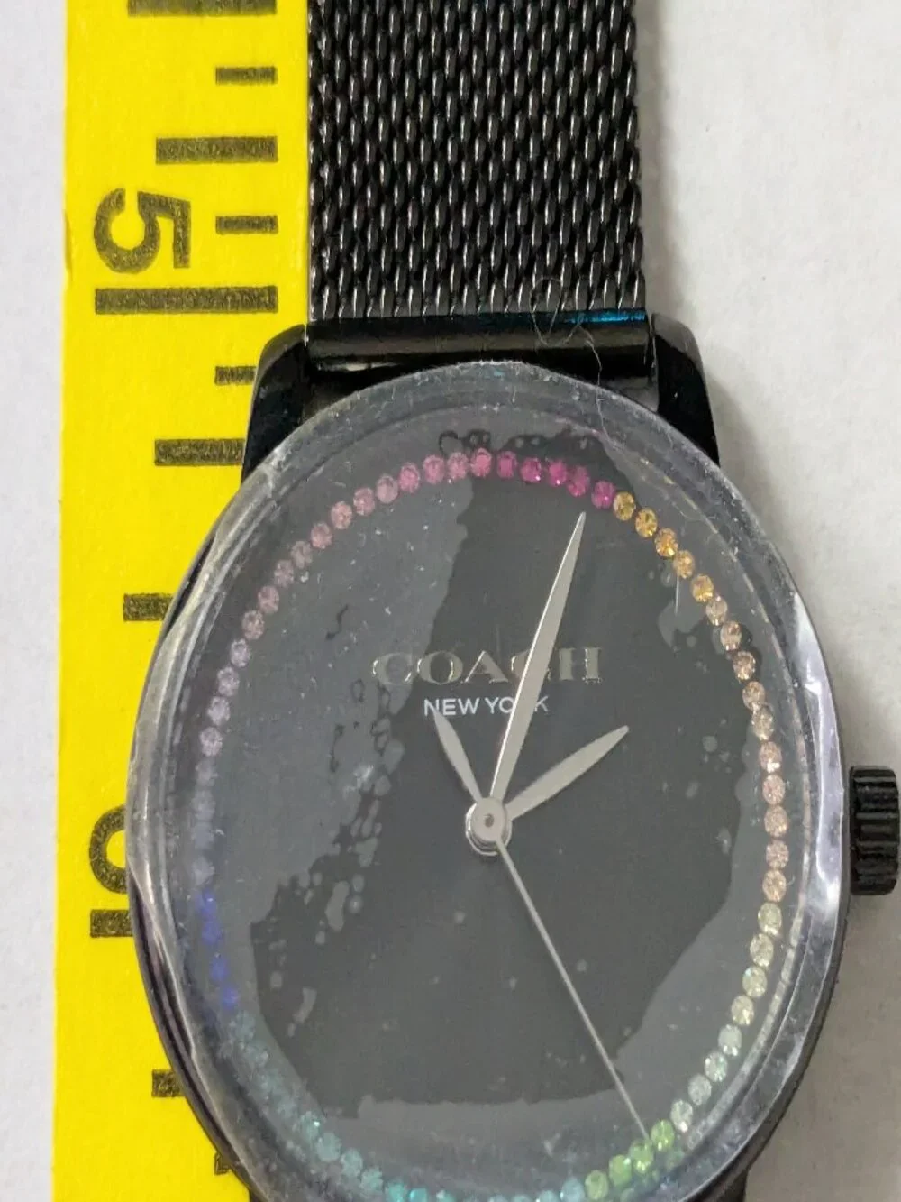 COACH Grand Black Dial Rainbow Crystal Mesh Band Quartz Watch CA 113.7.34.2232